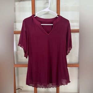 NWT LUYAA Women's V Neck Blouse Short Sleeve Flowy Office Layered Loose Small